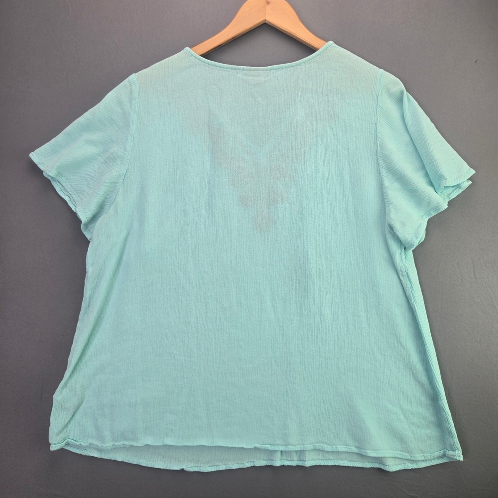 Torrid Blouse Boho Embroidered Tassel 2 Aqua Blue Pink Short Sleeve Plus Size - Picture 7 of 8